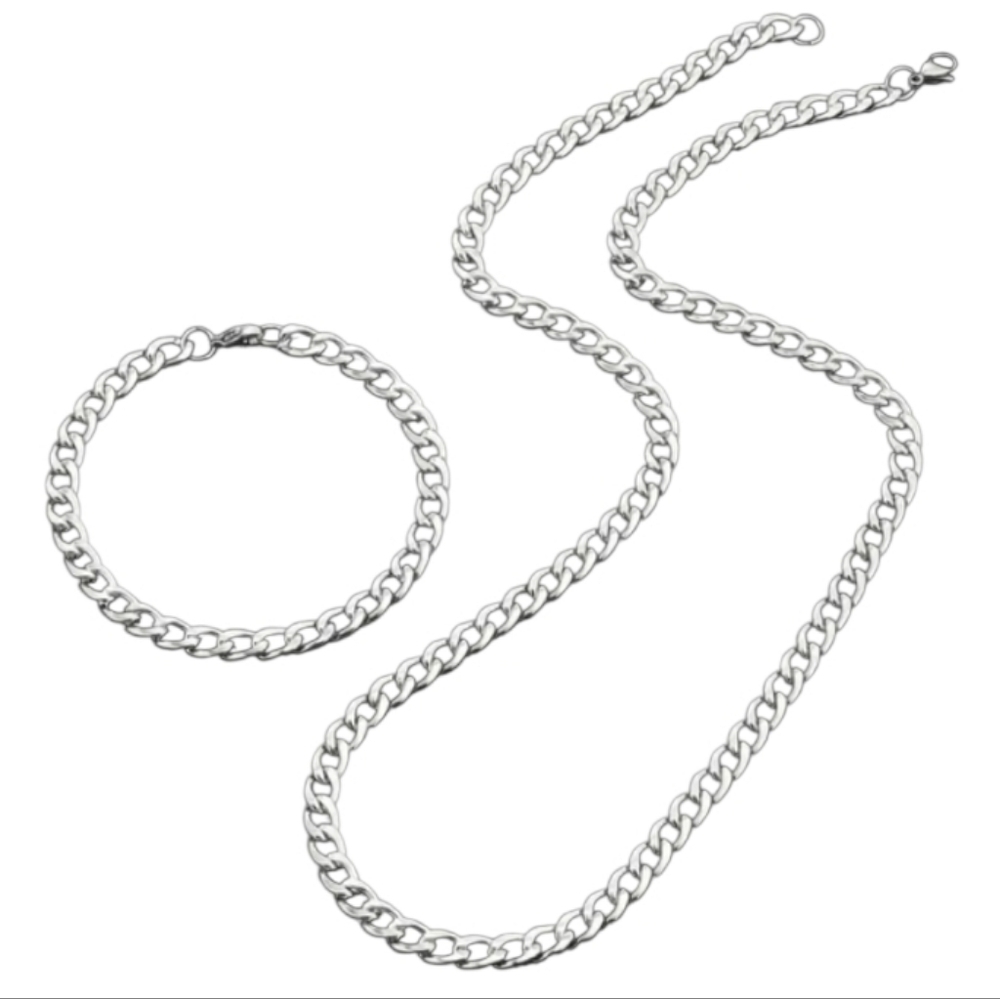 Stainless Steel 10mm Necklace Bracelet Set